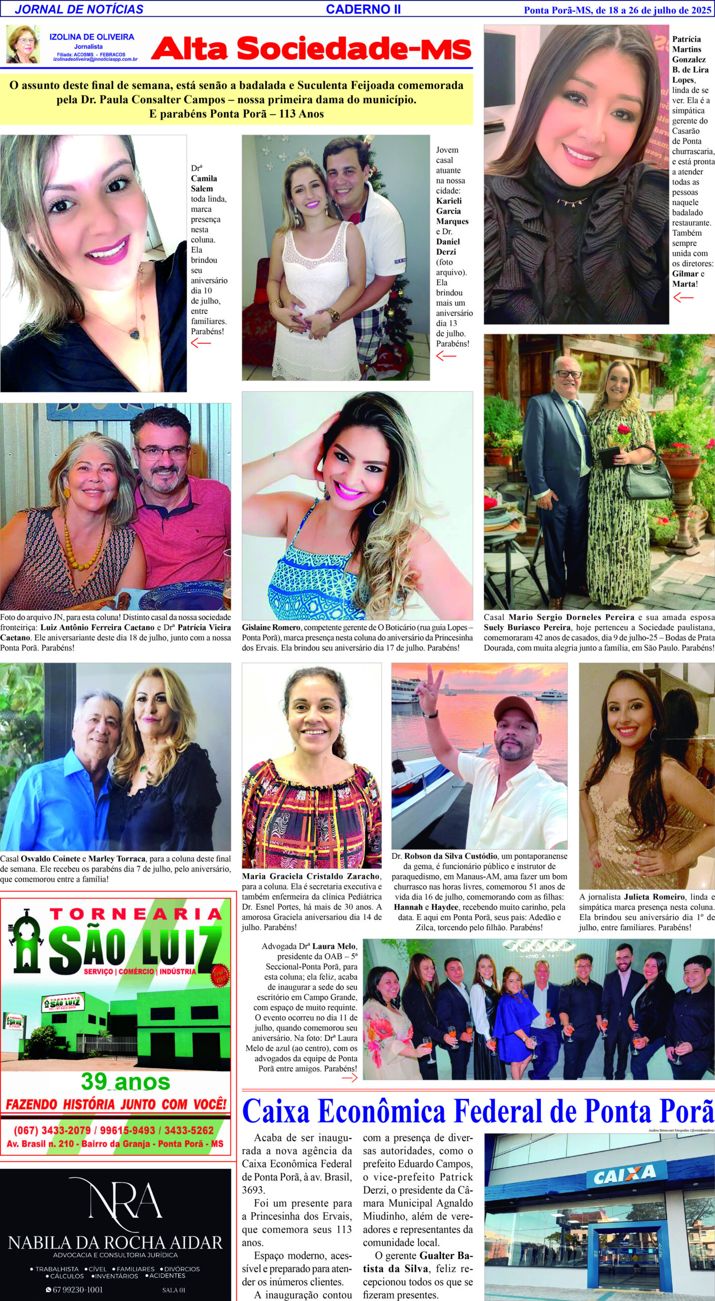 EDIÇÃO ESPECIAL 819 ANIVERSÁRIO DE PONTA PORÃ 113 ANOS – ALTA SOCIEDADE
