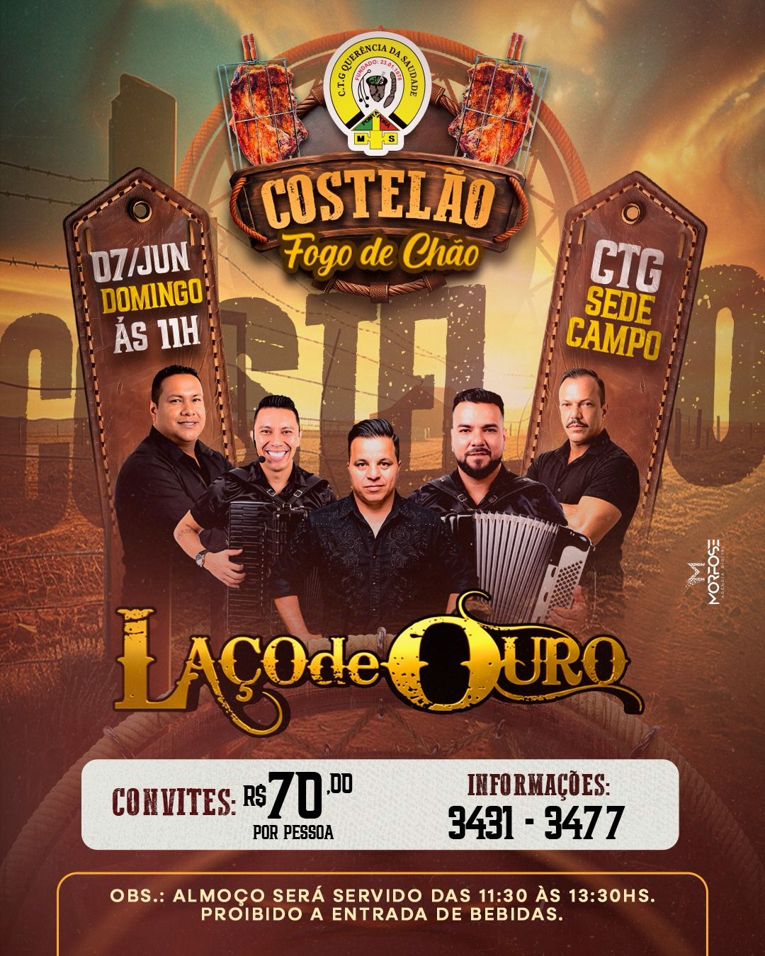 Vem ai: COSTELÃO Fogo de CHÃO no CTG SEDE CAMPO, dia 07 de junho domingo às 11h
