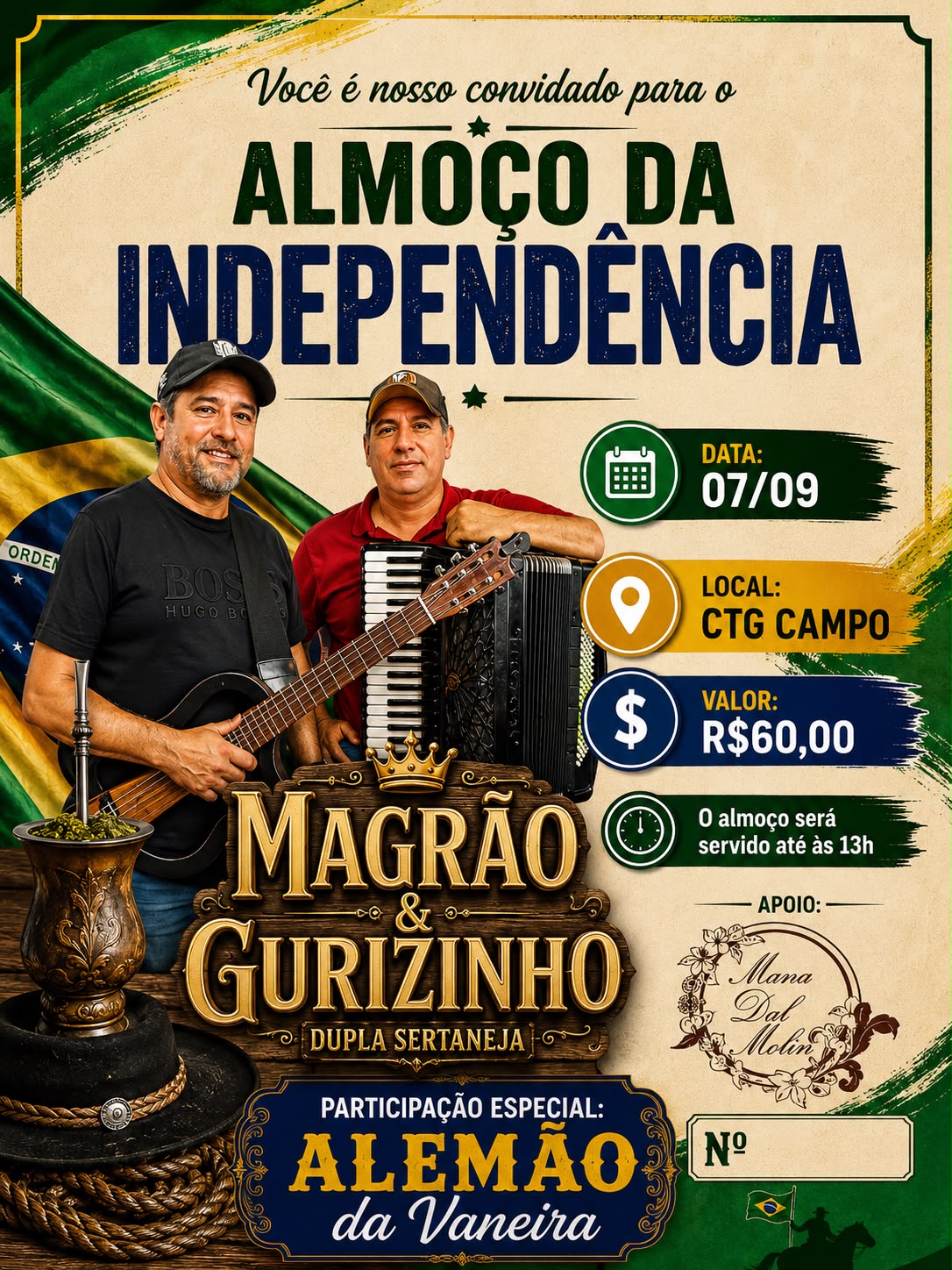 Grande ALMOÇO DA INDEPENDÊNCIA, CTG CAMPO dia 07/09