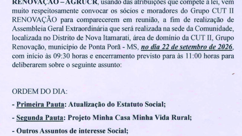 Edital de Convocação – AGRUCR Associação Grupo Unidos da CUT Renovação