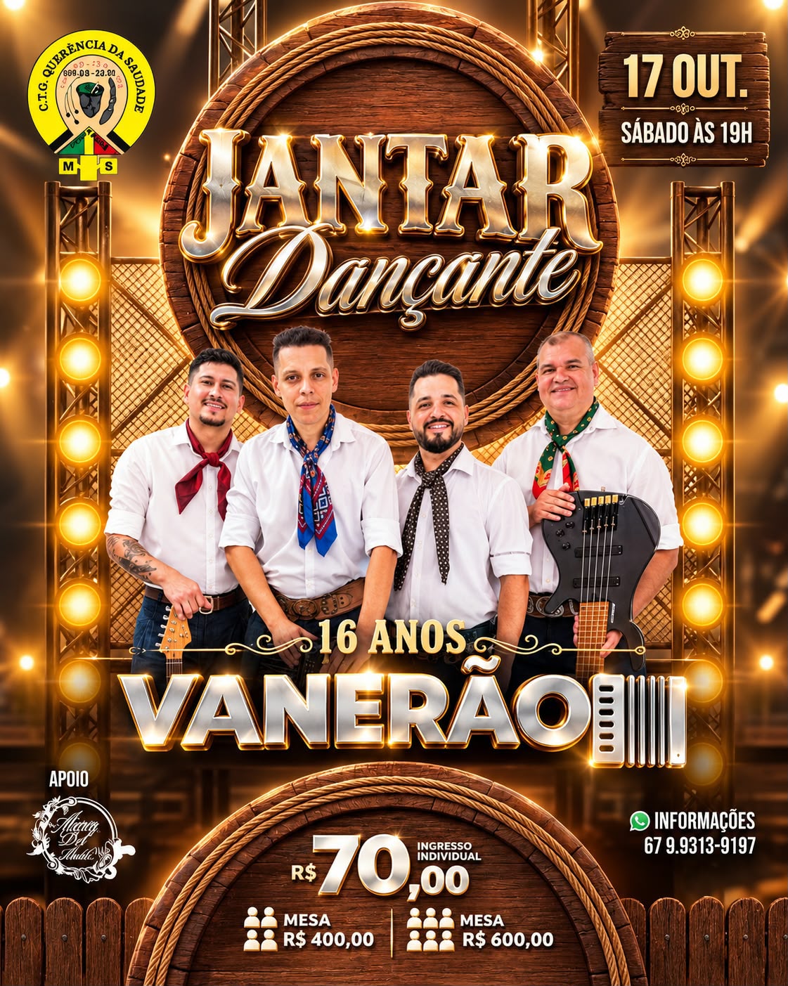 CTG apresenta JANTAR Dançante dia 17 de outubro, sábado às 19H